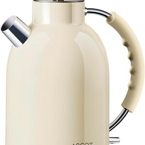 Ascot Cream Enamel Stainless Kettle with Chrome Accents